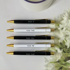 5er Set lustige negative Zitate Druckkugelschreiber mit goldenem Clip und tollem Text.