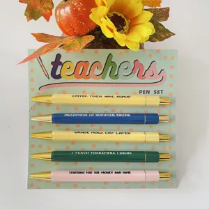 Teacher ballpoint pen set 5pcs colorful funny quote pens with card backing cute gift for teacher