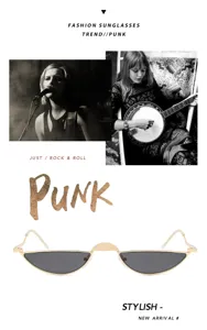 Lunettes de soleil punk en métal doré à monture fine avec verres foncés pour un look rock