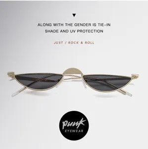 Lunettes de soleil punk à demi-monture métallique dorée avec protection UV premium
