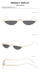 Vues sous plusieurs angles de lunettes de soleil tendance œil-de-chat or et noir