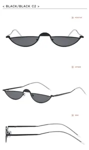 Vues sous plusieurs angles de lunettes de soleil tendance en métal noir à demi-monture chic