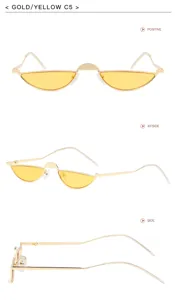Vues détaillées de lunettes soleil demi-monture jaune avec monture dorée étroite