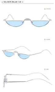 Vues multi-angles de lunettes de soleil demi-cerclées en argent avec verres bleus étroits