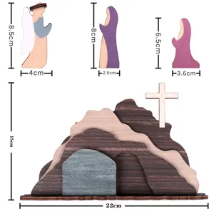Easter wooden resurrection scene table decoration tier tray display with cross and figures