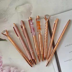 Rose gold ballpoint pen set of 8 luxury crystal diamond glitter decorative stationery gifts