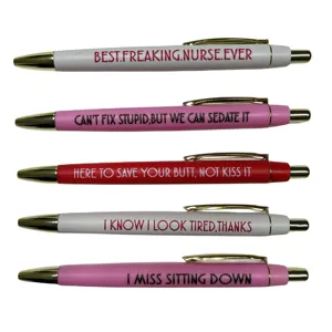 Set de stylos à bille humoristiques pour infirmières avec citations amusantes et design créatif.