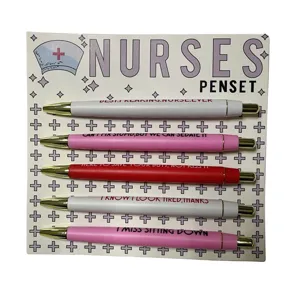Ensemble de stylos à bille infirmière drôle avec des citations humoristiques idéales.