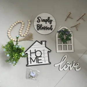 Wooden tiered tray decor set farmhouse rustic home table sign kitchen decoration items