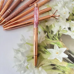 Rose gold ballpoint pens set 8pcs cute glitter crystal diamond metallic office stationery gift