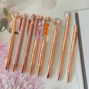 Rose gold ballpoint pen set of 8 stylish decorative cute metallic pens for office school gifts