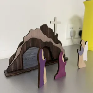 Easter Resurrection Scene wooden decoration detail showing the tomb cross and figurines