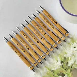 10-piece bamboo ballpoint pen set featuring inspirational Bible verses, smooth writing tool.