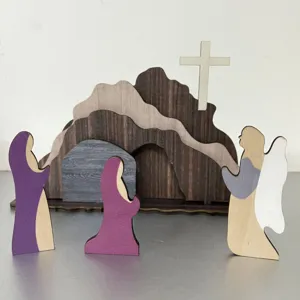Easter Resurrection Scene wooden decor detail view for home table tray holiday display