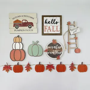 Decorazione vassoio autunnale zucca legno insegne rustiche fattoria ornamenti ringraziamento