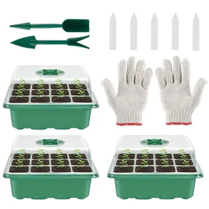 Conjunto de Bandeja de Semillero de Plástico con Cúpula de Humidificación Etiquetas de Plantas Guantes y Palas Kit Propagador