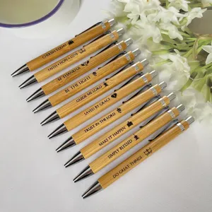 10-piece bamboo ballpoint pen set with inspirational bible verses and motivational quotes.