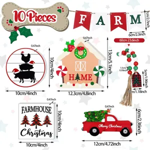 Weihnachten gestuftes Tablett Holz Dekor Set Komponenten Groesse Details und Produktansicht.