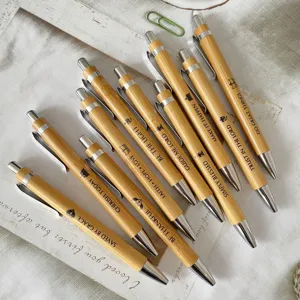 10-piece bamboo ballpoint pen set with motivational bible verse quotes for daily writing.