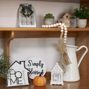 Farmhouse tiered tray wooden bead garland set home sweet home rustic shelf decoration item