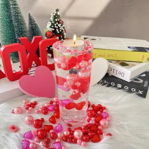 Valentine Day Vase Filler Heart Shaped Artificial Pearls And Resin Beads Pink Red Decorative Floating Pearls For Home Party Wedding Decor