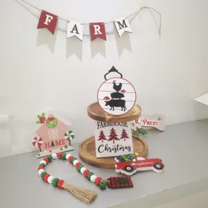Weihnachten Etagere Dekor Holz Bauernhof Schild Set Rustikaler Feiertag Tischaufsatz Heim Party Innendekoration