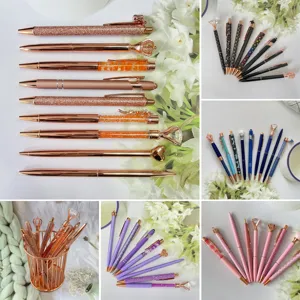 Creative Diamond Crown Quicksand Ballpoint Pen Set Rose Gold Metal Ballpoint Pens Office School Stationery Writing Gift