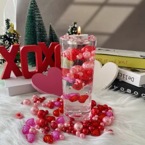 Valentine's Day vase filler crystal clear water gel beads pearl candle set romantic decor.