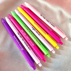 Set of 8 colorful retractable gel pens featuring funny English quotes for daily journaling.