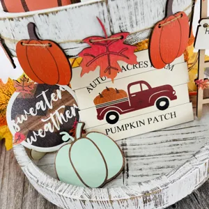 Arredo vassoio a livelli autunnale zucca di legno rustico camion rosso Thanksgiving