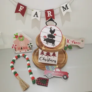 Weihnachtsschablonen Holzdeko Set fur das gestufte Tablett mit rustikalen Holzperlen