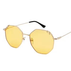Lunettes de Soleil en Métal à Grande Monture Polygonale à la Mode pour Hommes Femmes Lunettes de Soleil Géométriques Steampunk Hexagonales UV400