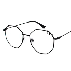 Lunettes tendance à monture métallique polygonale noire, design surdimensionné pour unisexe.