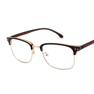 Klassisches Retro-Halbrand-Brillengestell für Damen und Herren in Braun und Gold
