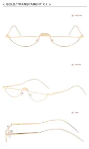 Vues détaillées de lunettes de soleil géométriques dorées sous trois angles différents