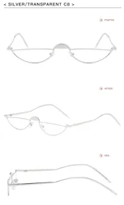 Vues détaillées de lunettes demi-cerclées argentées originales pour style urbain