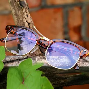 Anti-Blue Light Glasses Retro Semi-Metal Square Frame Eyeglasses For Men Women Classic Clear Lens Optical Myopia Frame
