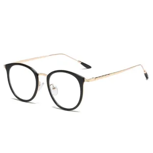 Retro Ronde Optische Brilmonturen Dames Heren Anti-Blauw Licht Lichtgewicht PC Metaal Frame Vlakke Glazen Studentenbril 9237
