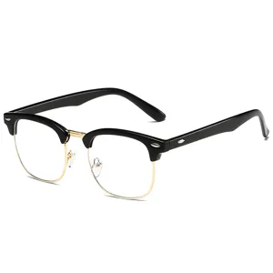 Classic semi-rimless anti-blue light glasses with black and gold frame