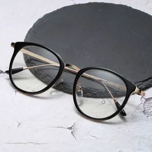 Retro bril met zwart montuur en gouden metalen pootjes, model 9237-stijl design