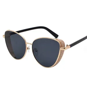 Women Trendy Fashion Urban Cat Eye Sunglasses Metal Full Frame With Glitter Decoration UV400 Protection Cat-Eye Eyewear