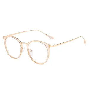 Modieuze ronde retro bril met lichtgewicht roségouden metalen pootjes voor dames