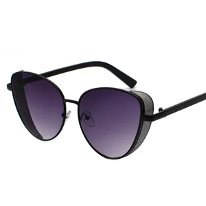 Fashion women's metal frame sunglasses with purple gradient lenses and glitter trim.