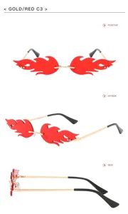 Gafas de sol sin montura con forma de llama en rojo y dorado para fiestas
