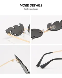 Fotos macro detalladas de gafas de sol sin montura con forma de llama