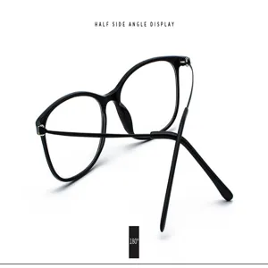 Close-up detail of black vintage full rim eyeglasses frame showing 180 degree flexible hinge