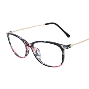 Retro vintage floral full-rim eyeglasses frame with slim gold metal temples for women