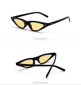 Detailansicht der Vintage-Katzenaugen-Sonnenbrille mit gelben Gläsern aus zwei Perspektiven