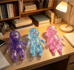 Glitter translucent crying baby toy, cute stress relief doll with sparkling sequins inside.