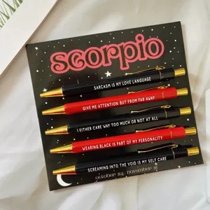 Set penna a sfera costellazione Scorpione, 5 pezzi nero rosso con carta di carta ufficio.